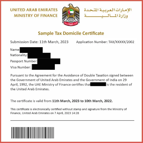 Tax Residency Certificate example